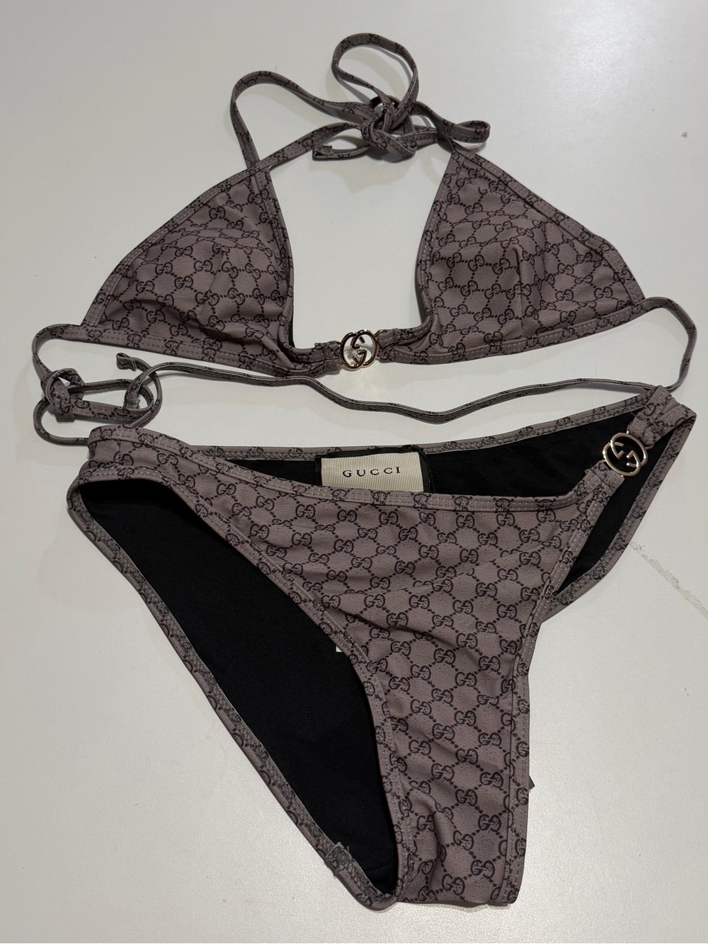 Gucci Grey-Brown Monogram Triangle Bikini Set